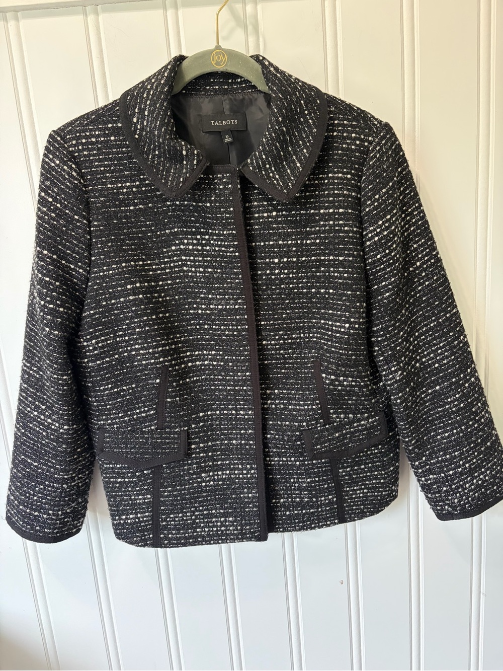Talbots Black White Tweed Wool Blend Jacket Blazer Size 10